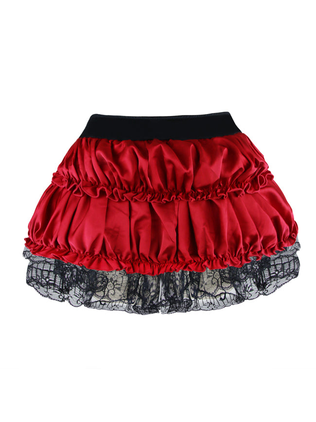 Red Ruffles Petticoat Bow Dress Red Lace Satin Lace Elastic Waistband Tutu Skirt for Women Back View