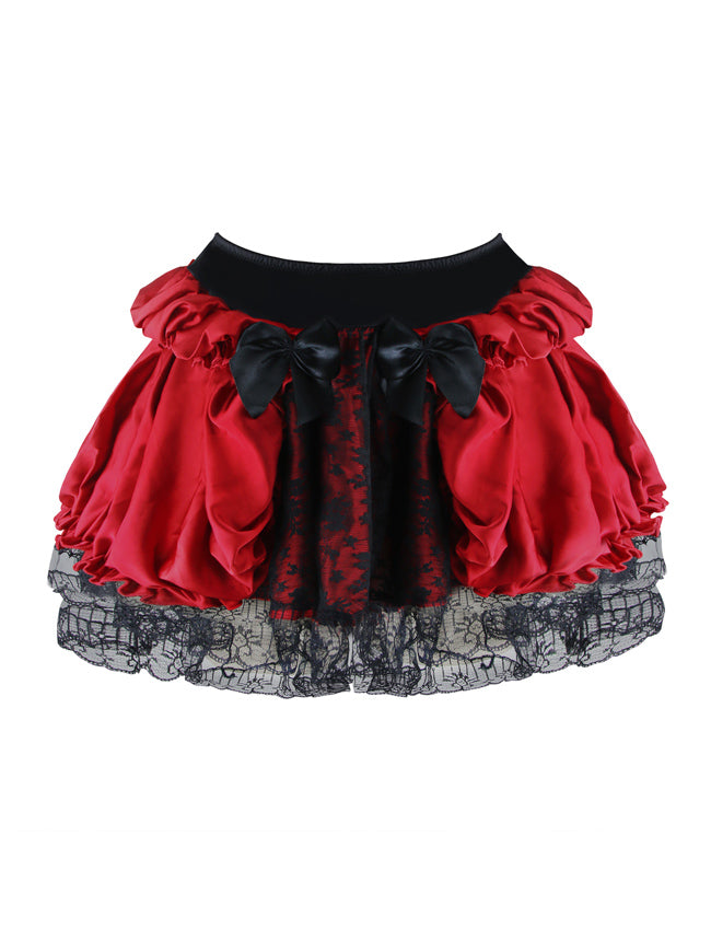 Red Floral Satin Ruffled Dance Lace Trim Short Petticoat Fancy Ball Skirts for Women Side View