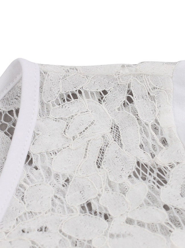 Plain Casual Cotton Women Juniors A-Line Elegant Floral Wedding Party Dress with Lace Detail View