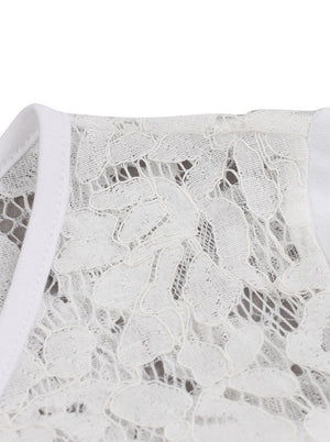 Plain Casual Cotton Women Juniors A-Line Elegant Floral Wedding Party Dress with Lace Detail View
