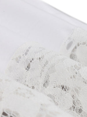 Elegant V-Neck Short Sleeve White Floral Lace High Waist Tea Party Dress Detail View