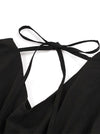 Black 1970s Retro Vintage V-Back Backless Fit and Flare Formal Bridesmaid Casual Cocktail Dress Detail View