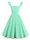 Elegant Ruffle Cap Sleeve Polka Dot Printed Summer Beach Dress for Girl Back View