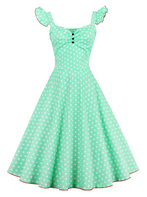Retro Vintage Style Casual Cocktail Tea Party Dress with Polka Dot Print Main View