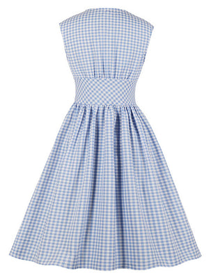 1940s 1950s Dresses Vintage Style Swing Plaid Retro Classic Audrey Hepburn Cocktail Casual Tea Dress Detail View