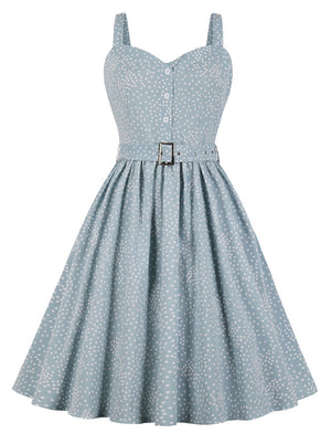 Women's Vintage 1950 Strap Polka Dots Printed Holiday Casual Dress