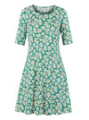 Womens Fashion Spring Summer Casual Short Sleeve Swing Dress with Pockets Front View