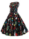 Colorful Evening Vintage Floral Print Tea Length A-Line Bridesmaid Dress for Women Outfits Colorful Side View