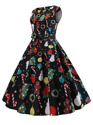 Colorful Evening Vintage Floral Print Tea Length A-Line Bridesmaid Dress for Women Outfits Colorful Side View