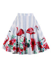 Red Flamingo Fit and Flare A Line Knee Length Stripe Cotton Skater Holiday Party Skirts for Women Back View