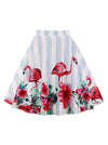 Knee Length Pleated Flare stripe Flamingo Printed A Line Full Circle Vintage Skirts Main View