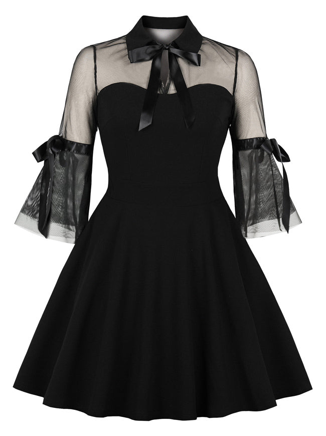 Black Vintage See Through Half Sleeve Going Out Homecoming Dress with Pockets Detail View