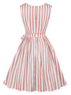 Vintage Floral Coral Round Neck Fit Flared Elegant Sleeveless Tea Length Swing Dress Back View