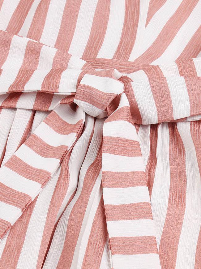 Back to School Midi Elegant Striped Floral PatternSoft Slim Fit High Waist Dress Detail View