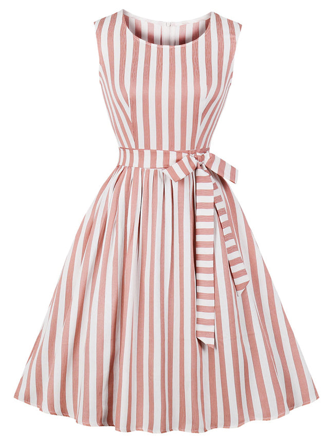Vintage Rockabilly Striped Pattern Sleeveless Fit Flared Dress
