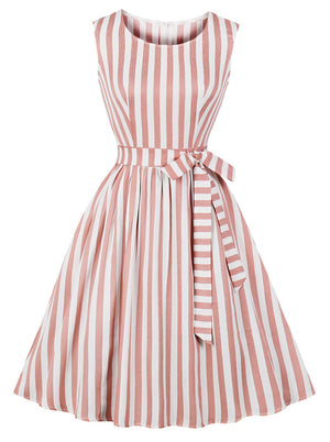 Vintage Rockabilly Striped Pattern Sleeveless Fit Flared Dress
