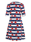 Juniors Casual Blue Stripe Print T-Shirt Short Sleeve Round Neck Swing Loose Dress Detail View