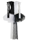 Black White Set Off-shoulder Corset With Ruffled High Low Skirt Halloween Outfit Steampunk Dress Main View