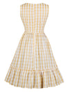 Yellow Classic Sleeveless Round Neck A-Line Vintage Plaid Tunic Dress Back View