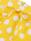 Sexy Yellow And White Polka Dot Sleeveless Empire Waist Spaghetti Strap Dress with Bowknot for Women