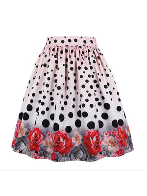 Black White Polka Dots A Line Knee Length Skater Casual Skirts for Women Back View