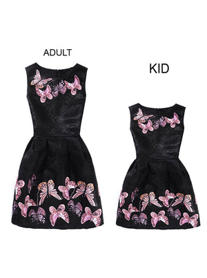 Family Jacquard Sleeveless A-Line Butterfly Party Mother Daughter Dress for Adult and Child Main View