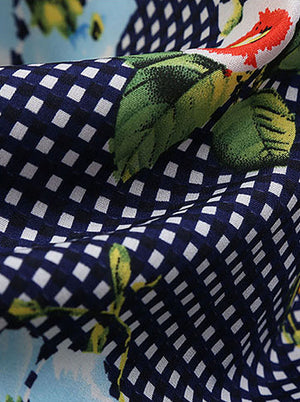 Black and White Elegant Vintage Floral Knee Length Tea Party Going Out Swing Dress Outfit for Women Detail View