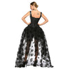Black Organza Floral Lace High Low Skirt Set Victorian Gothic Corset Renaissance Women Model Show Back View