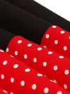 White and Red Polka Dot Printed Unique Sweetheart Neck High Waist Dress Detail View
