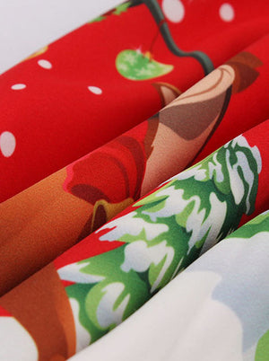 Elegant Christmas Spring Short Sleeves Reindeers Printed See Through Midi Dress Women Detail View