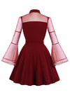 Elegant Formal A Line Sexy See Through Long Sleeve Red Evening Dress for Women Back View