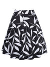 Vintage Rockabilly Knee Length Leaf Print A Line Skirt