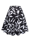 Vintage Rockabilly Knee Length Leaf Print A Line Skirt