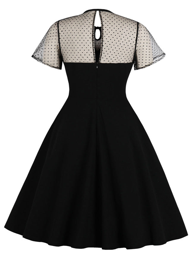 Black 50 Inspired Semi Formal A-Line Pleated Swing Dress Detail View