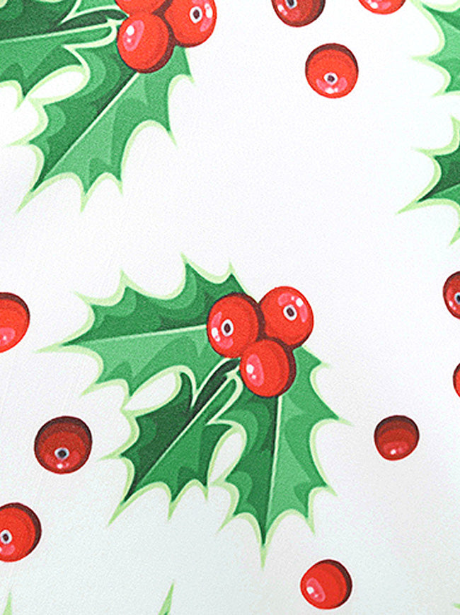 Red Fashionable Xmas Holly Printed Sleeveless Slim Fit Knee Length Swing Cocktail for Women Detail View