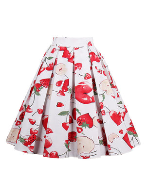 Sweetheart Cute Strawberry Print A-line Flared Pleated Skirt