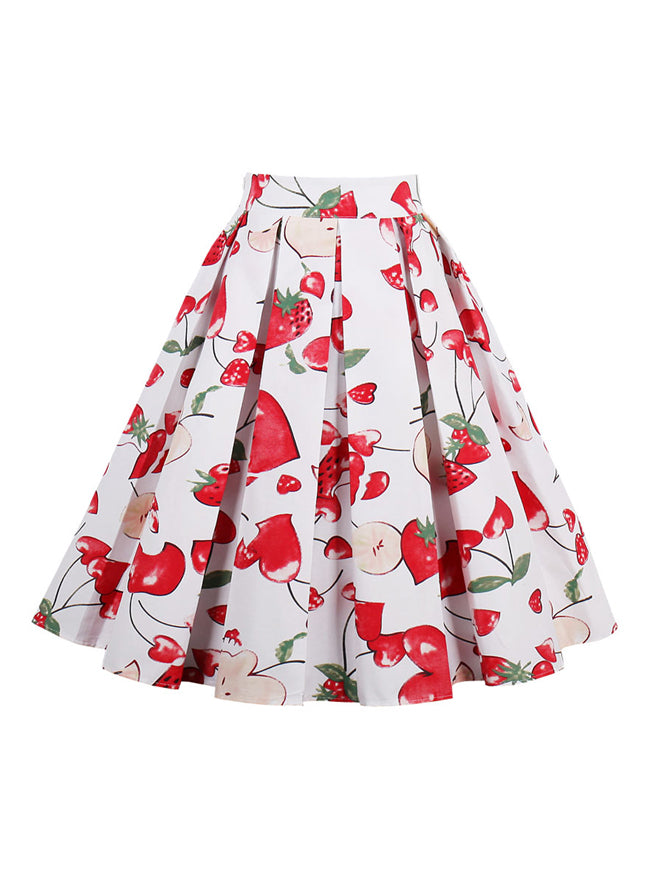 Sweetheart Cute Strawberry Print A-line Flared Pleated Skirt
