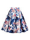 Vintage Inspired 50s Leaf Floral Print Pleated Skirt