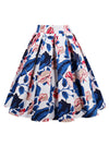 Vintage Inspired 50s Leaf Floral Print Pleated Skirt
