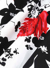 Women's Elegant Black Red Vintage Pattern Rockabilly Holiday Dress Detail View