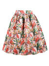 Vintage Pleated Flamingos Floral 1950s Inspired High Waisted Full Circle Skirts for Womens Back View