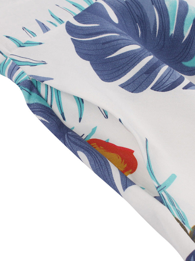 Junior Cotton Blue A-Line Midi Rockabilly Sleeveless Printed Audrey Style Backless Tank Tunic Dress Detail View