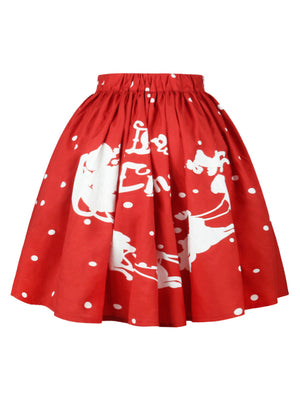 Vintage Christmas Santa Lovely Pleated Short A-Line Mini Skater Skirt for Women Back View
