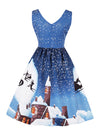 Sleeveless A-Line Short Christmas Pattern Knee Length Plus Size Short Casual Skater Dress Detail View
