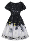 Francy Unicorn Pattern Printed Retro Style A-Line Chiffon Casual Dress Back View
