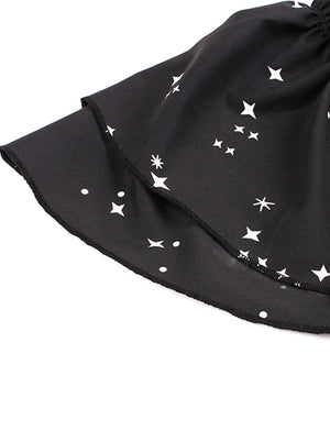 Black Vintage Lovely Star Double Layer Short Sleeves Dating Evening Dress for Women Detail View