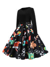 Black Vintage Christmas Ugly Christmas Sweater Knee Length Dress for Women Side View
