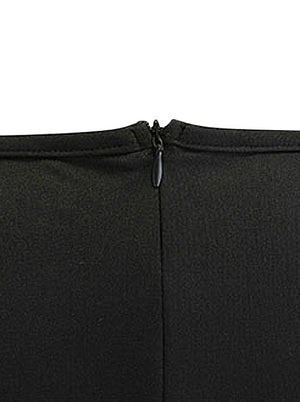 Women's Black Retro Vintage Patchwork Round Neck A-Line Holiday Party Swing Midi Dress with Bow-Knots Detail View