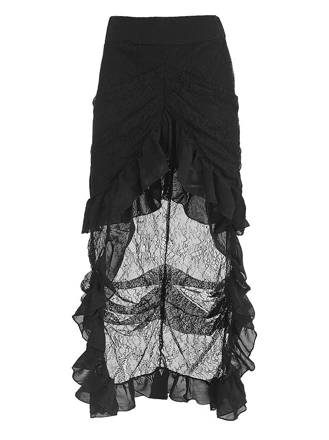 High Waist Victorian Steampunk Gothic Hi Low Skirt