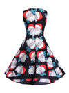 Elegant Black Red Xmas Pattern Fit and Flared Halloween Party Dress for Women Back View